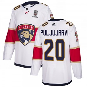 Youth Authentic Florida Panthers Jesse Puljujarvi White Away 2024 Stanley Cup Champions Official Adidas Jersey