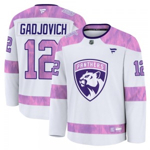 Adult Premium Florida Panthers Jonah Gadjovich White 2024 Hockey Fights Cancer Practice Official Fanatics Jersey